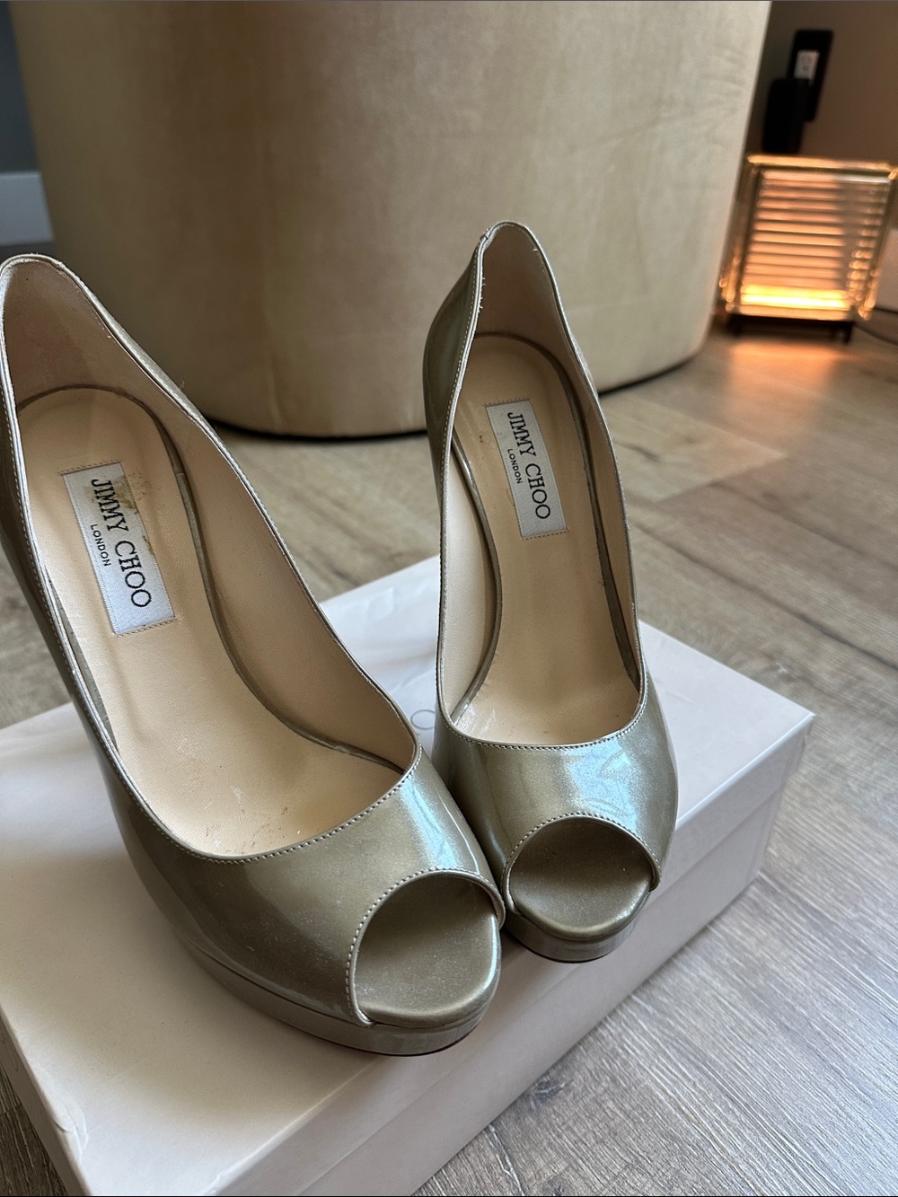 Jimmy Choo Metallic Gold Peep-Toe Platform Heels